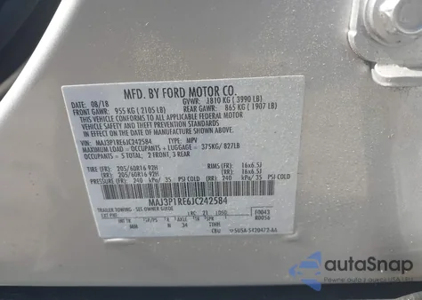 2018 Ford Ecosport S z USA, uszkodzony, nr VIN MAJ3P1RE6JC242584